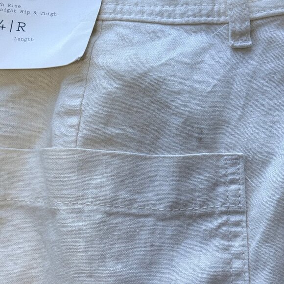 A New Day Pants Womens 14 Beige Linen Blend Straight Ankle High Rise Cargo - Picture 8 of 10